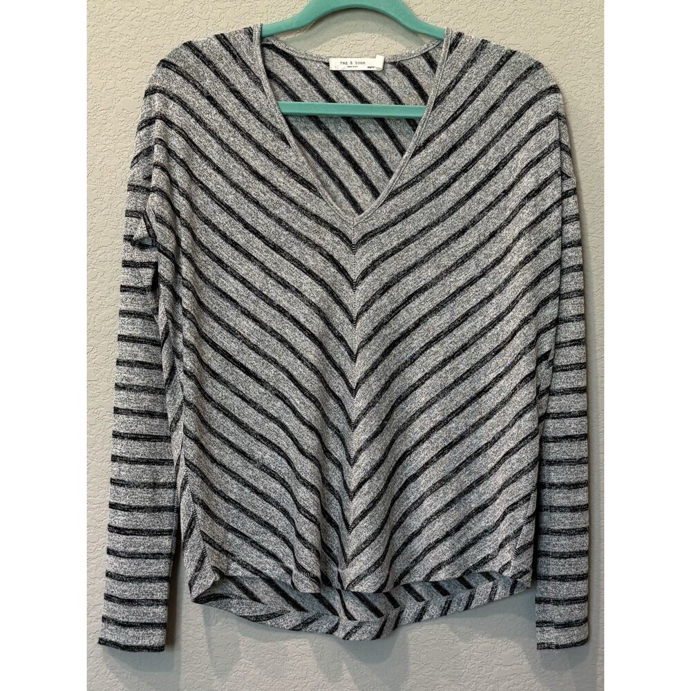 Rag & Bone Striped Hudson V-Neck Long Sleeve Top Blouse Sweater Women’s XS $155